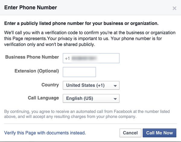 Verify Facebook Page