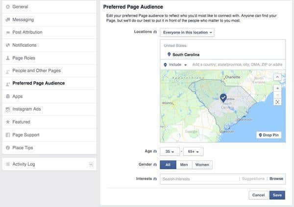 Facebook Preferred Page Audience Setting